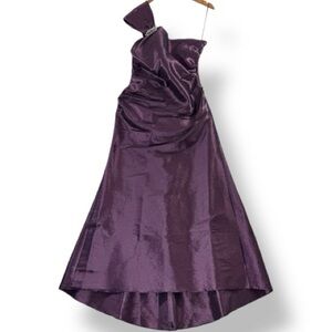 NW Nightway Elegant Purple Evening Gown Formal One Shoulder Bow Bling Dress 14
